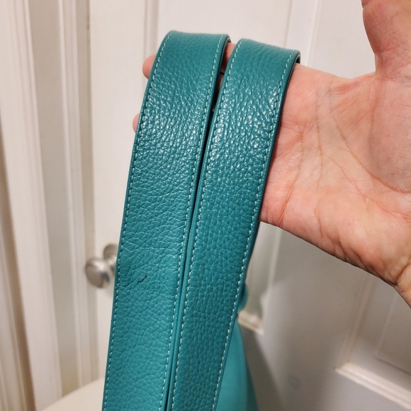 Bevini Teal Green Pebble Grain Made In Italy Hobo Style Shoulder Bag - Picture 6 of 13